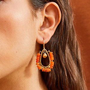 Ulla Johnson Beaded Single Drop Earrings - Orange Opal